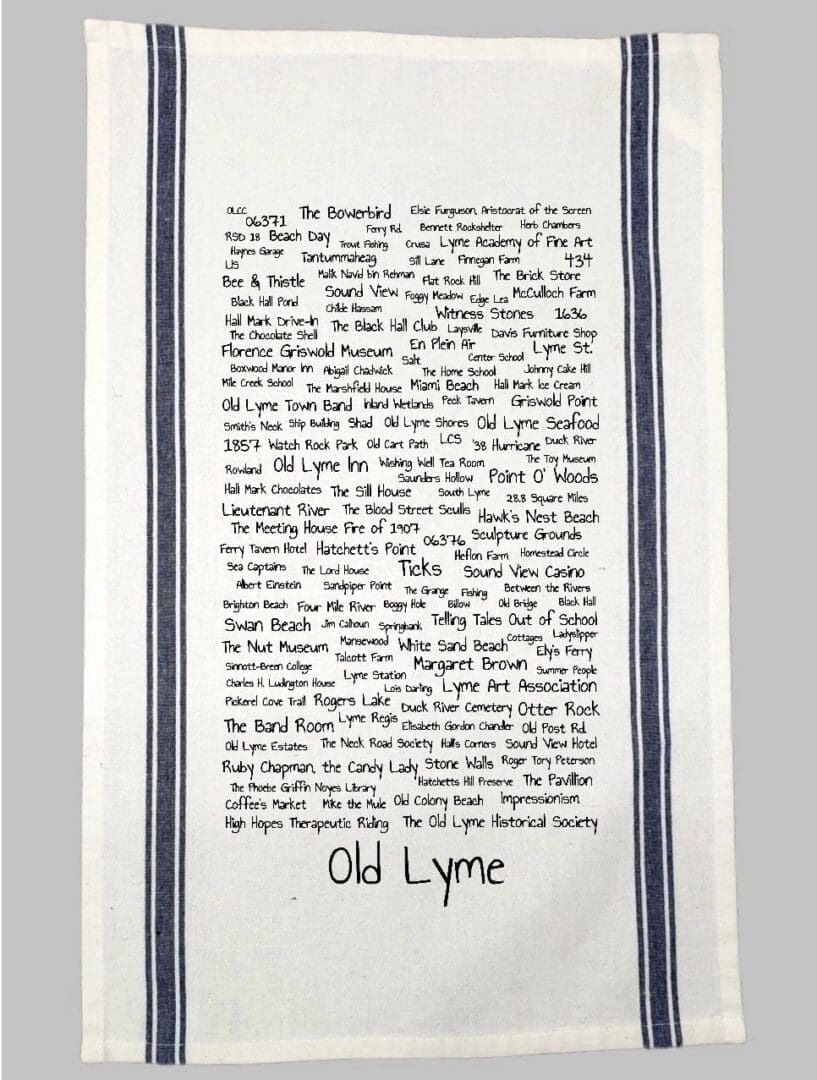 A towel with the words old lyme written on it.