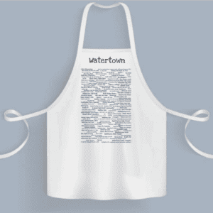 A white apron with the word " watertown " written on it.