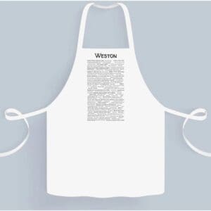 A white apron with the words boston written on it.