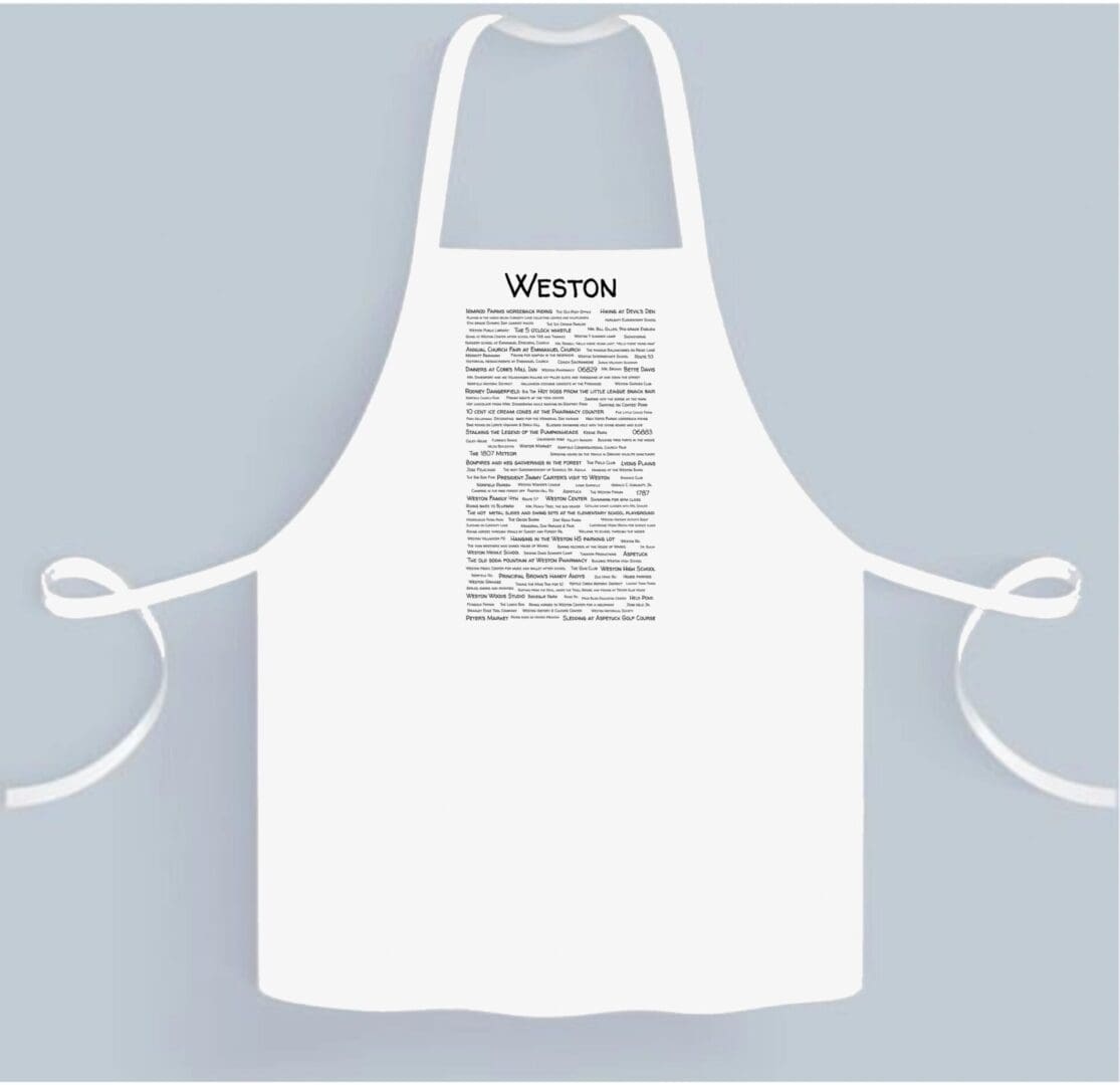 A white apron with the words boston written on it.