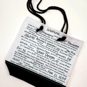 A bag with words written on it