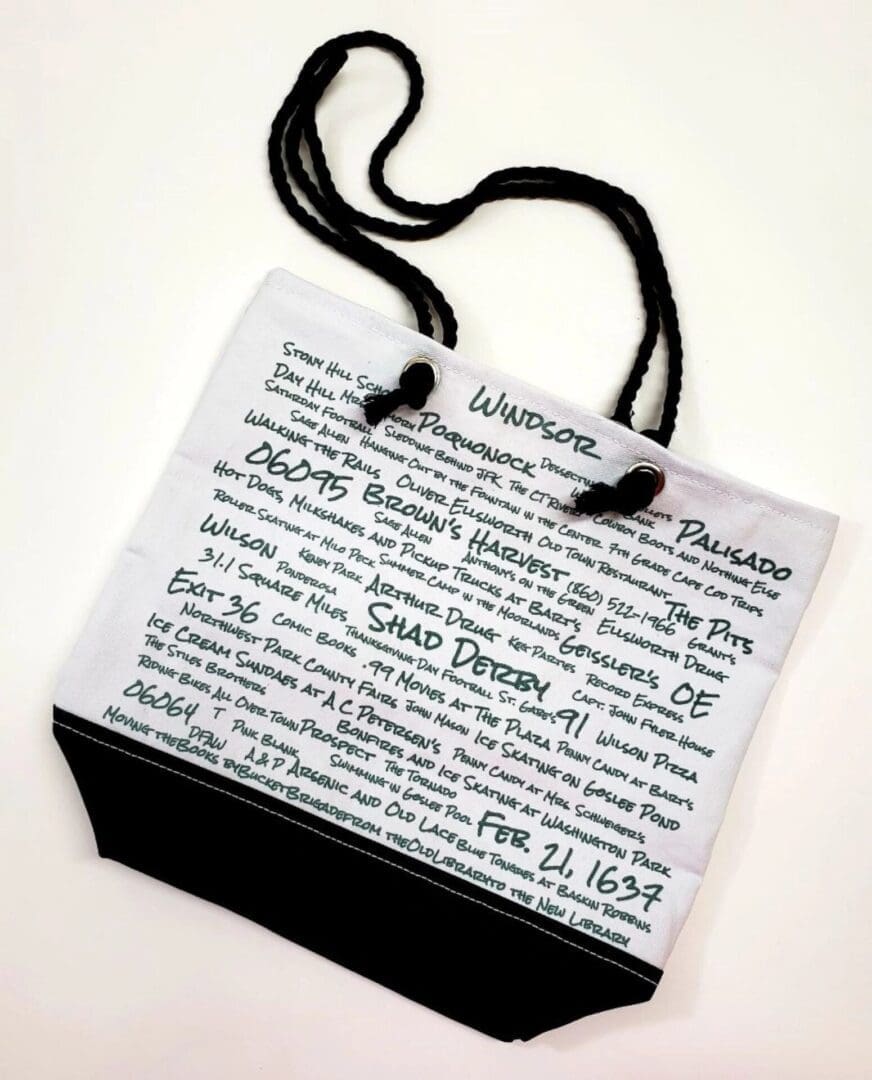 A bag with words written on it