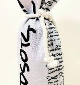 A wine bag with the word " sososo " written on it.