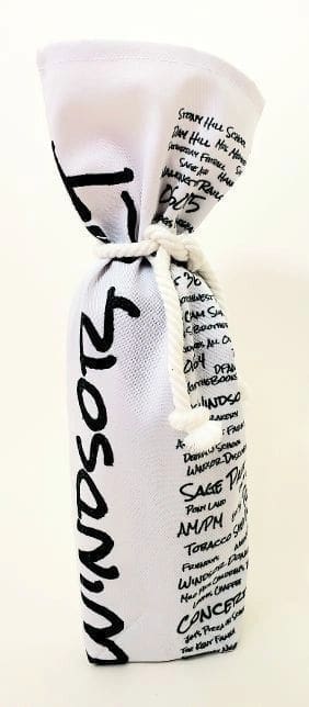 A wine bag with the word " sososo " written on it.