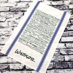 A towel that has the word windsor written on it.