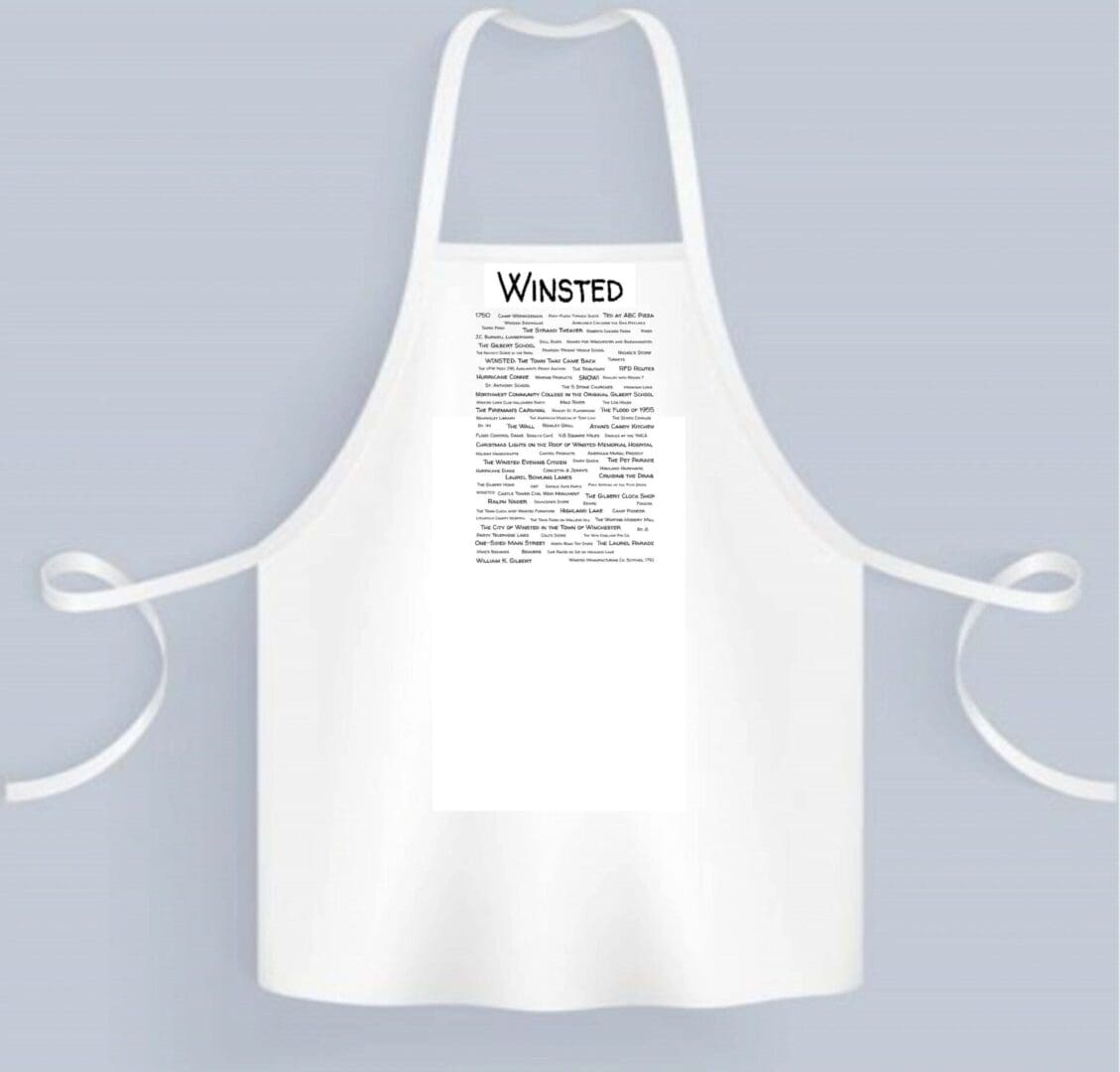 A white apron with the words " waermo " written on it.