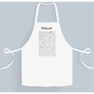 A white apron with the word " walnut " written on it.