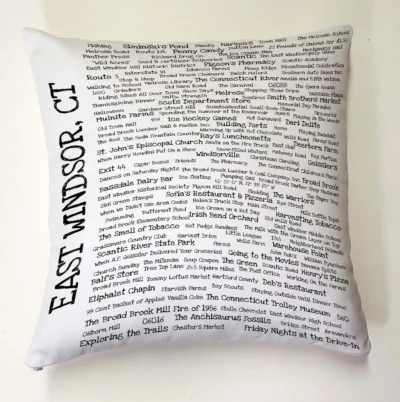 A pillow with the words " easy windsor ct ".