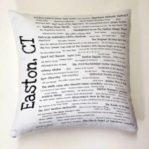 A pillow with the words easton, ct written on it.