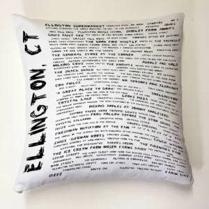 A pillow with the words ellington ct written on it.