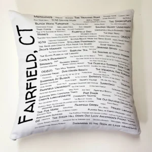 A pillow with the words fairfield, ct written on it.