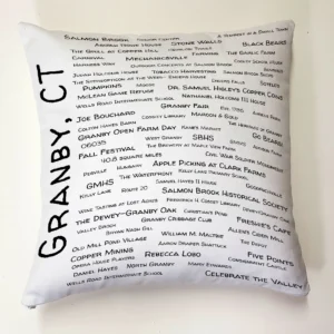 A pillow with many words written on it