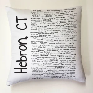 A pillow with the words hebron, ct written on it.