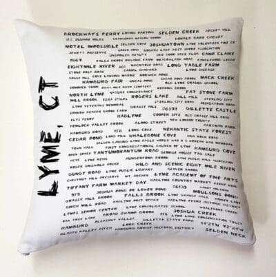 A pillow with the words lyme, ct written on it.