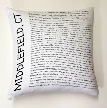 A pillow with the words " middlefield, ct ".