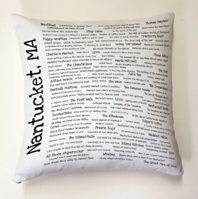 A pillow with the words " nantucket, ma ".