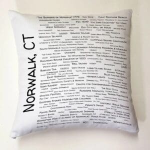 A pillow with the words norwalk ct written on it.