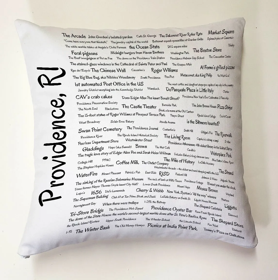 A pillow with the words providence, ri written on it.