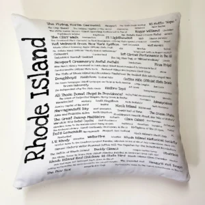 A pillow with the words rhode island written on it.