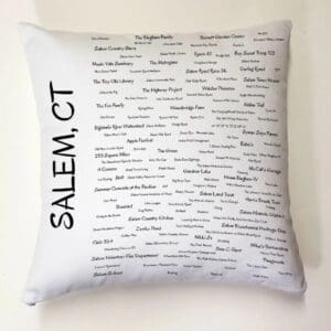 A pillow with the names of salem, ct.