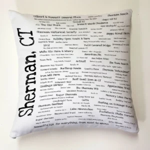 A pillow with the names of all the places in sherman, ct.