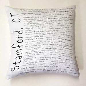 A pillow with the words stamford ct written on it.