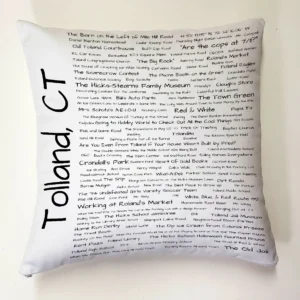 A pillow with the words " tolland, ct ".