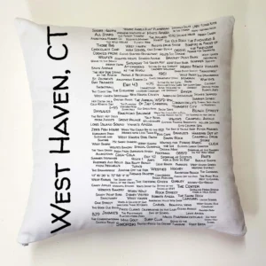 A pillow with the words west haven, ct written on it.