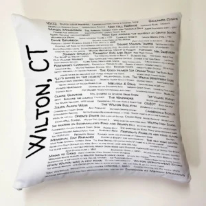 A pillow with the words " wilton ct ".