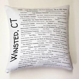 A white pillow with the words winsted, ct written on it.