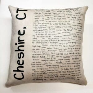 A pillow with the words cheshire, ct written on it.