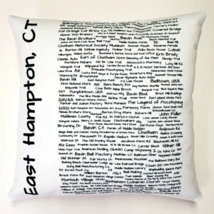 A pillow with the words east hampton, ct written on it.