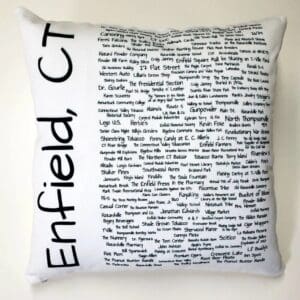 A pillow with the words enfield, ct written on it.