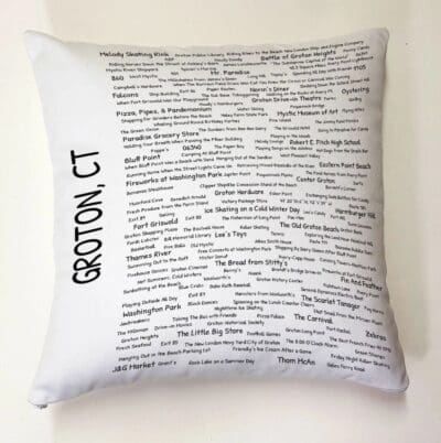 A pillow with the words " boston, ct ".