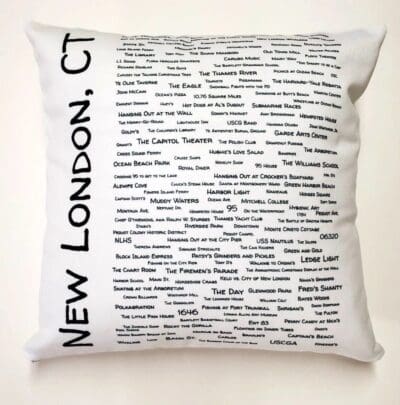 A pillow with the words new london, ct written on it.