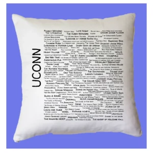 A pillow with the words uconn written on it.