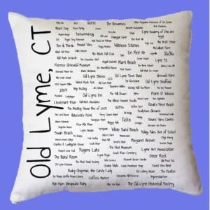 A pillow with words written on it.