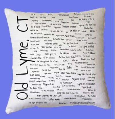 A pillow with words written on it.