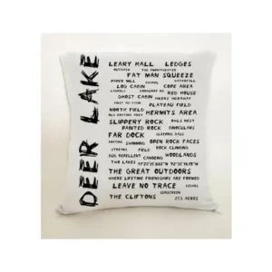 A pillow with the words " deer lake ".