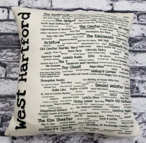A pillow with the names of west hartford