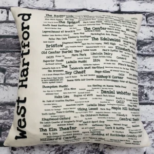 A pillow with the names of west hartford