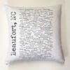 A pillow with the words beaufort, nc written on it.