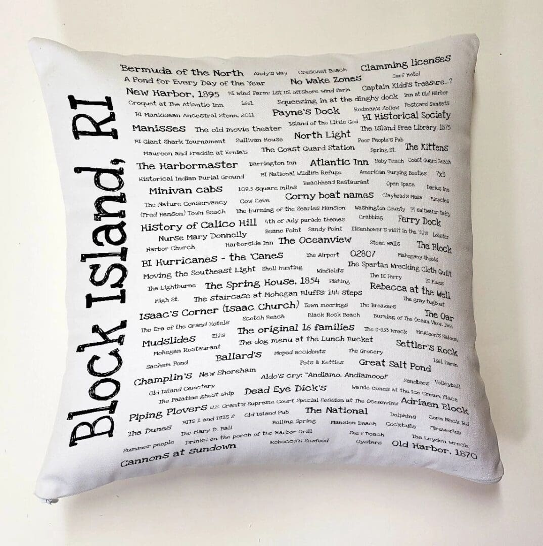 A pillow with the words " block island, ri ".