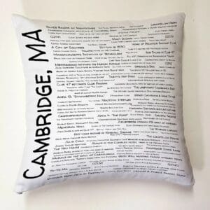 A pillow with the words " cambridge, ma ".