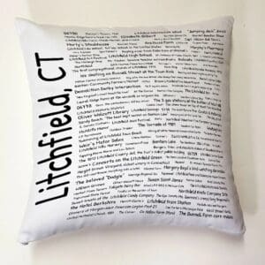 A pillow with the words litchfield ct written on it.