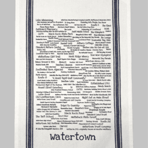 A towel with the words watertown written in it.