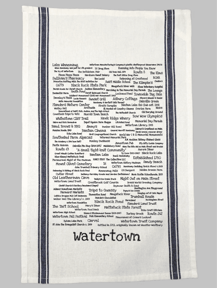 A towel with the words watertown written in it.