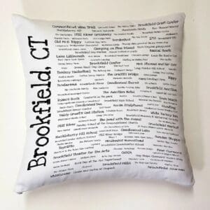 A pillow with the words brookfield, ct written on it.